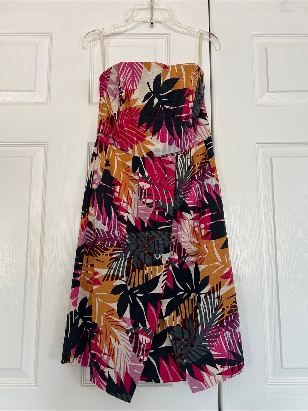 Banana Republic Silk Blend Strapless Tropical Leaf Wrap Dress with Pockets